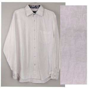 Bugatchi Pale Pink 100% Cotton Brocade pattern Top Stitched Button Down Sz. L